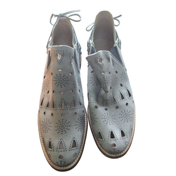 Anthropologie Musse & Cloud Anisse Laser Cut Leather Gray Ankle Boot Size 9 - Picture 4 of 8